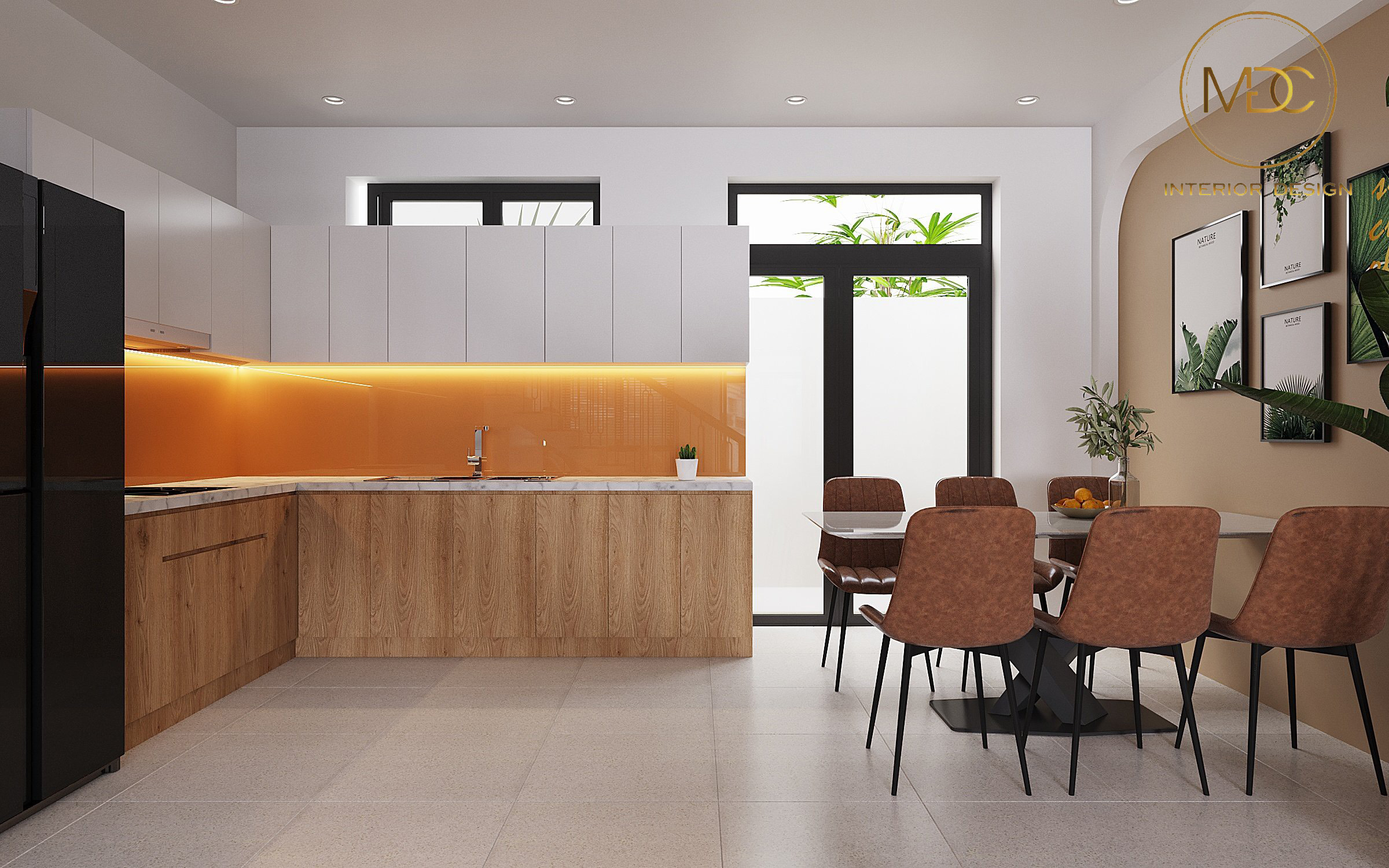 Không gian bếp được sử dụng màu trắng, màu cafe, hoặc treo những bức tranh đơn giản để tạo nên điểm nhấn cho không gian bếp. 